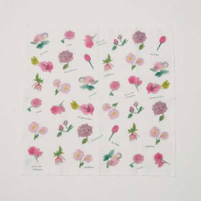 リネンのハンカチ　”ピンクのお花”